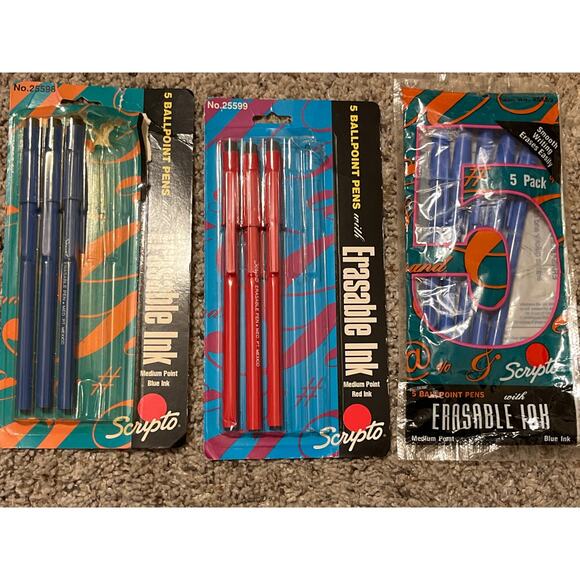 Scripto BallPoint Pens w/Erasable Ink Medium Point Red Blue Vintage (11) 1993-94 - Picture 2 of 8